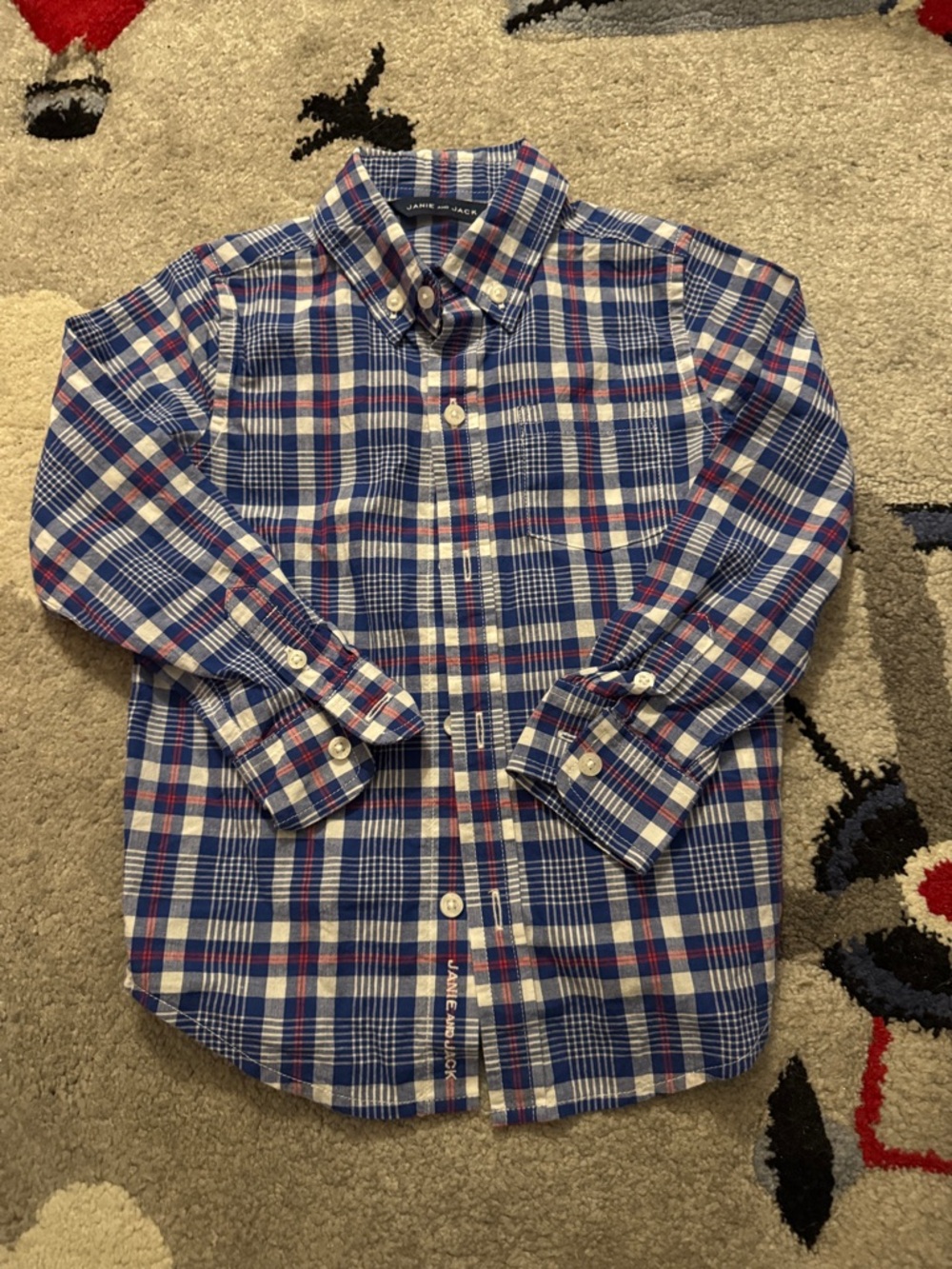 Janie and Jack Blue, White & Red Plaid Button-Down Shirt